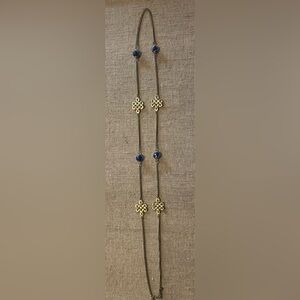 Stylish Long Necklace with Gold and Blue Details